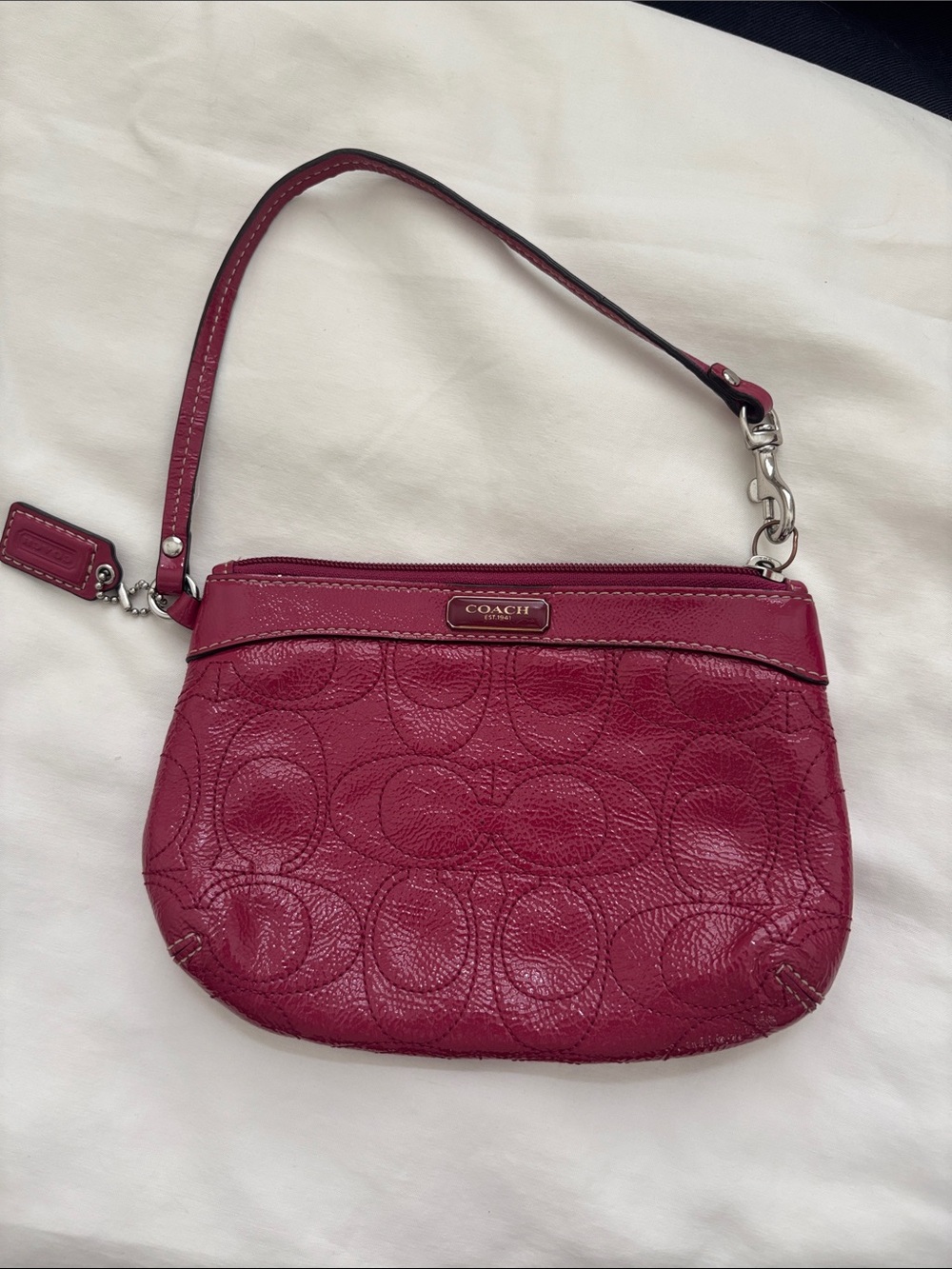 Coach Magenta Signature Leather Wristlet